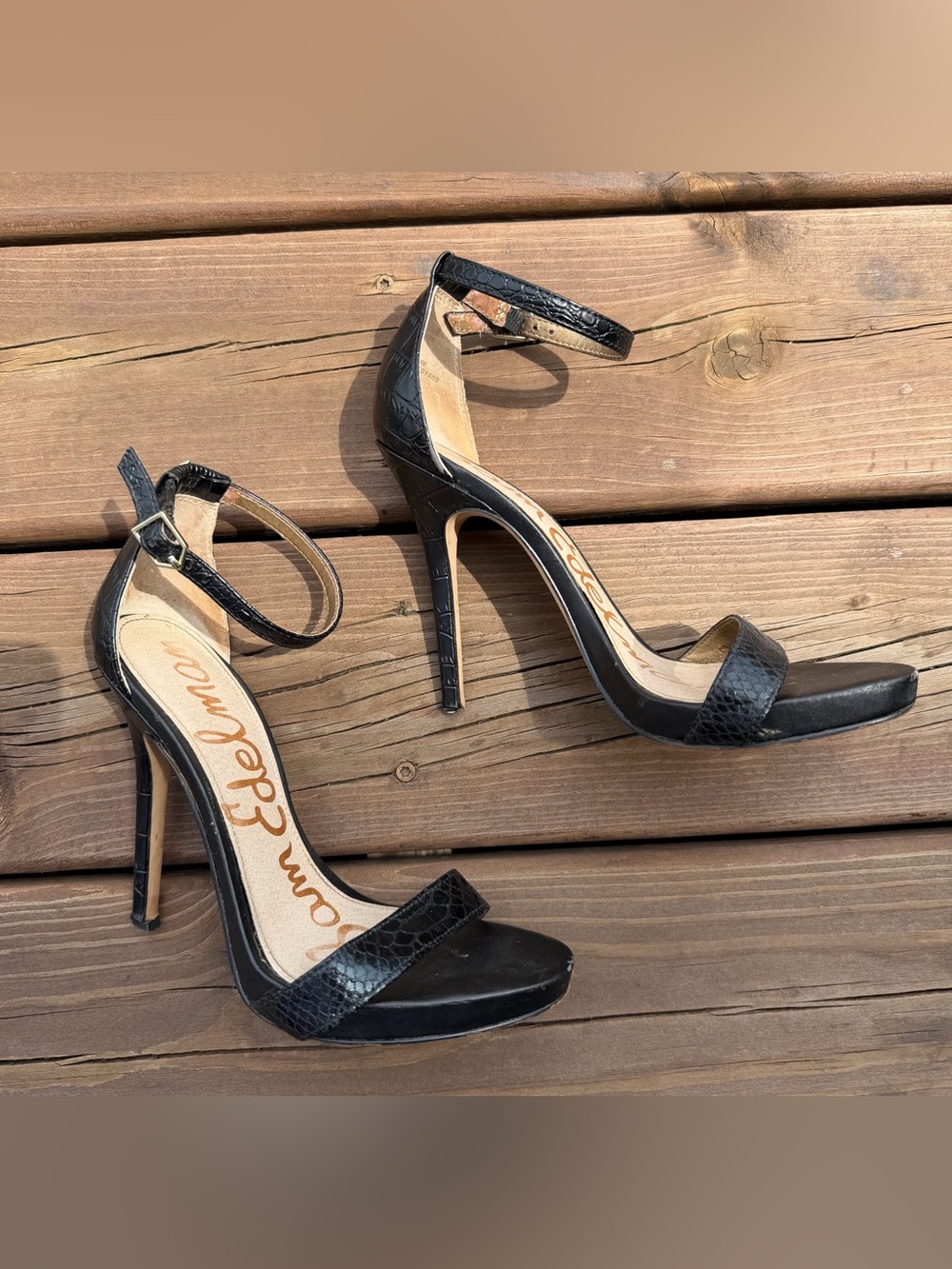 Sam Edelman Black Ankle-Strap Stiletto Heels - Picture 10 of 12